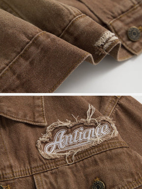 Majesda® - Letter Embroidery Raw Edge Jacket outfit ideas, streetwear fashion - majesda.com