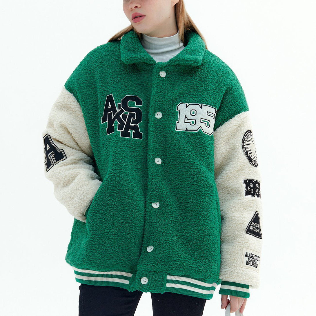 Majesda® - Letter Embroidery Sherpa Winter Coat outfit ideas, streetwear fashion - majesda.com
