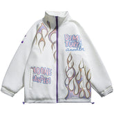 Majesda® - Letter Flame Print Stand Collar Jacket outfit ideas, streetwear fashion - majesda.com