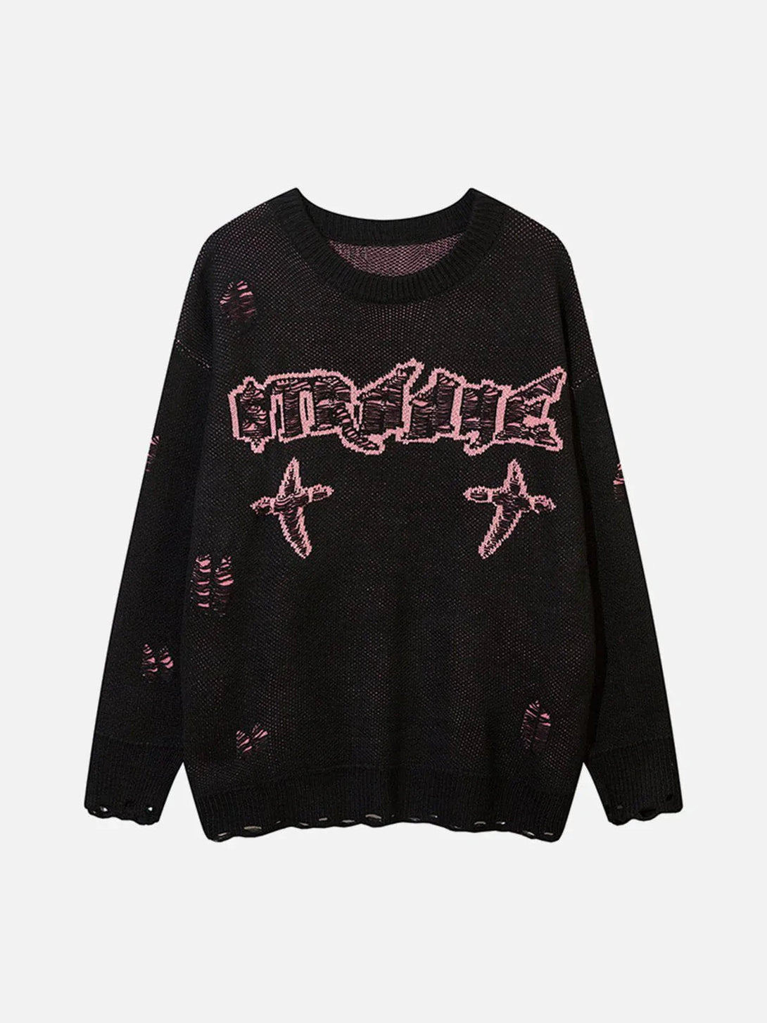 Majesda® - Letter Hole Crucifix Sweater outfit ideas streetwear fashion