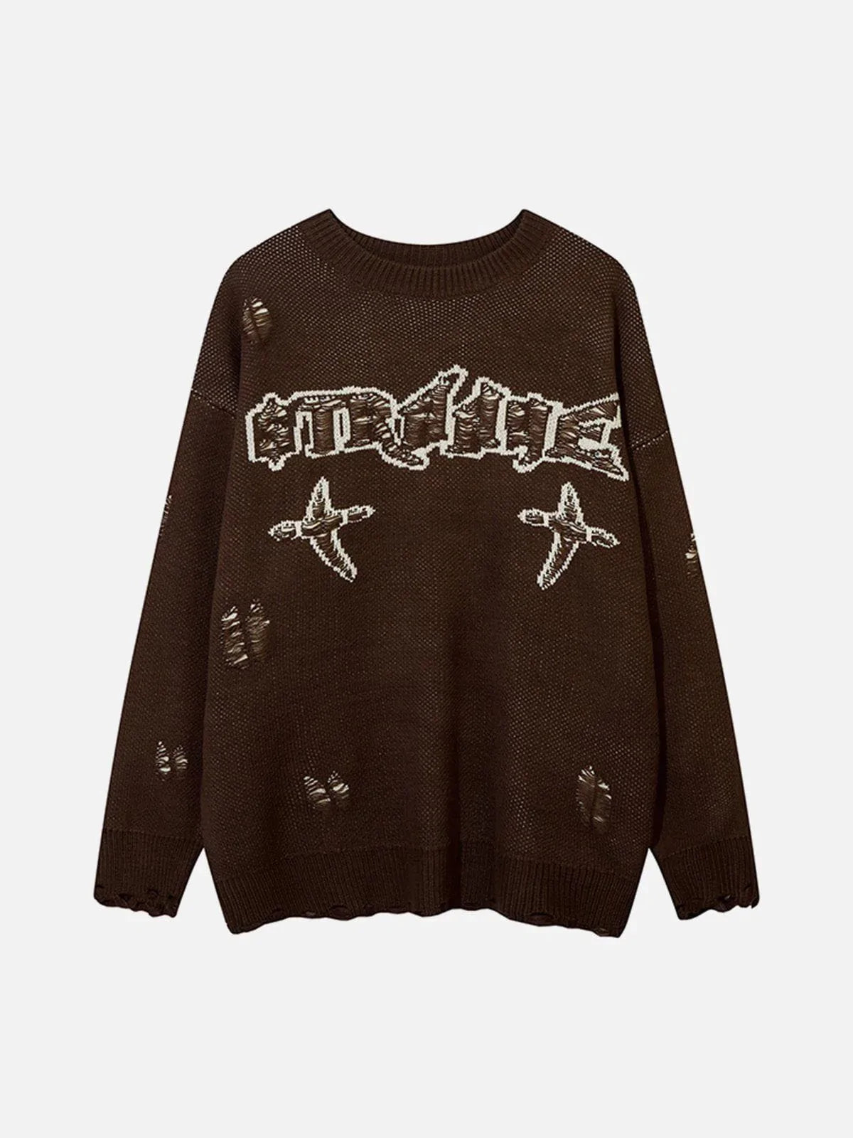 Majesda® - Letter Hole Crucifix Sweater outfit ideas streetwear fashion