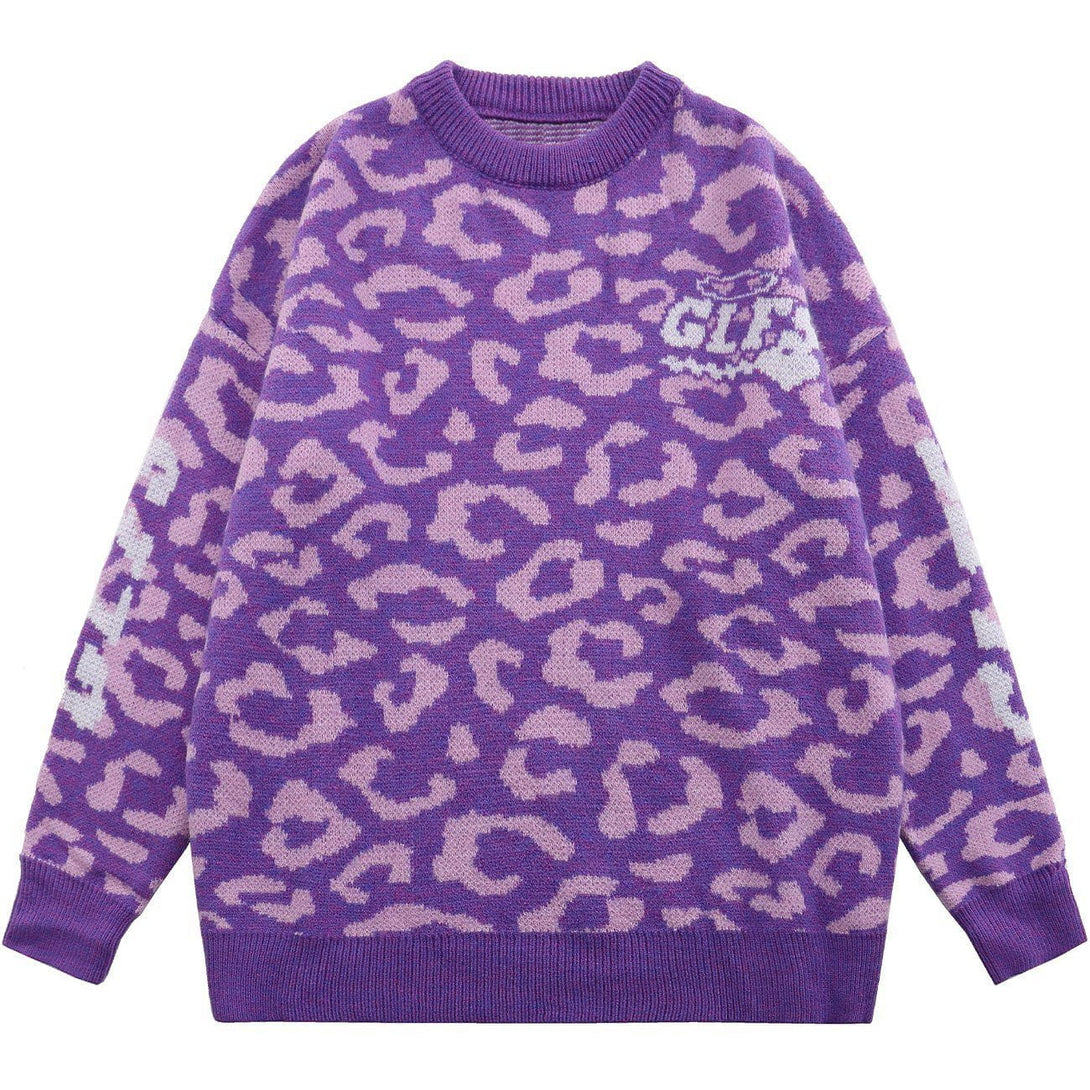 Majesda® - Letter Pattern Full Print Knit Sweater outfit ideas streetwear fashion