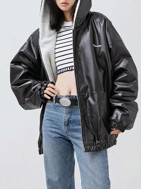 Majesda® - Letter Print Leather Jacket outfit ideas streetwear fashion