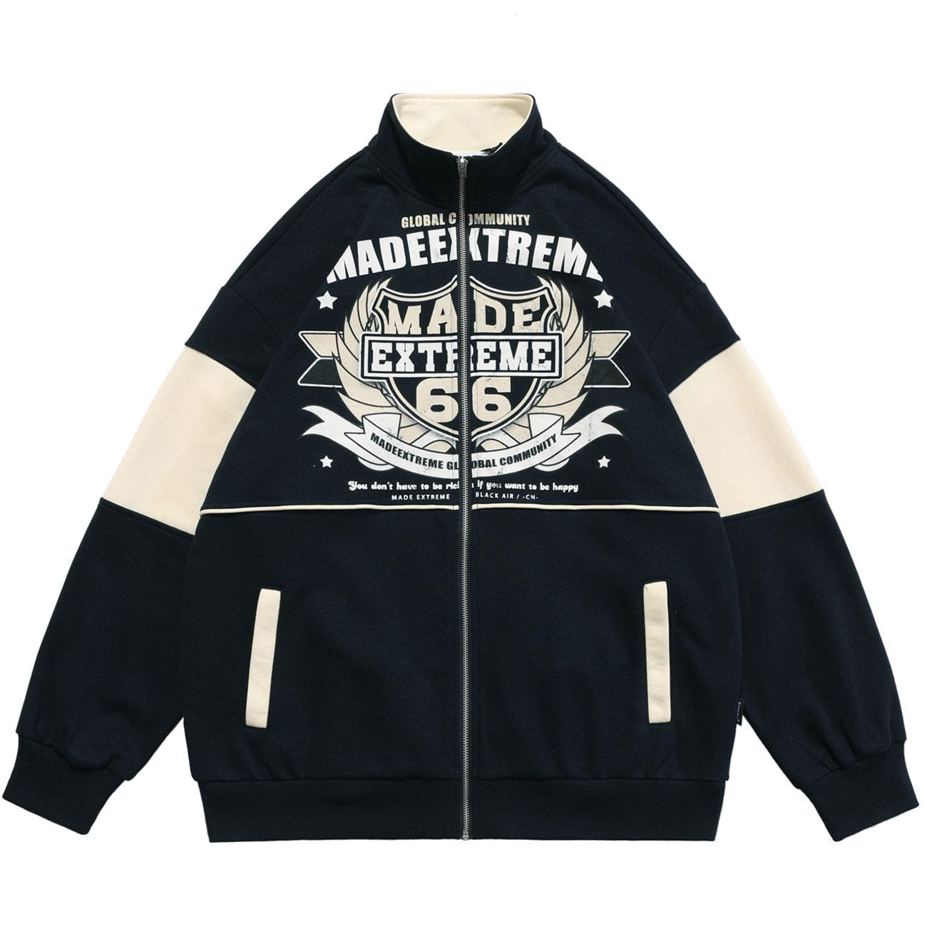 Majesda® - Letter Print Splicing Jacket outfit ideas, streetwear fashion - majesda.com