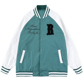Majesda® - Letter "R" Embroidered Varsity Jacket outfit ideas, streetwear fashion - majesda.com