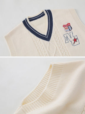 Majesda® - Lettered Star Embroidery Sweater Vest outfit ideas streetwear fashion
