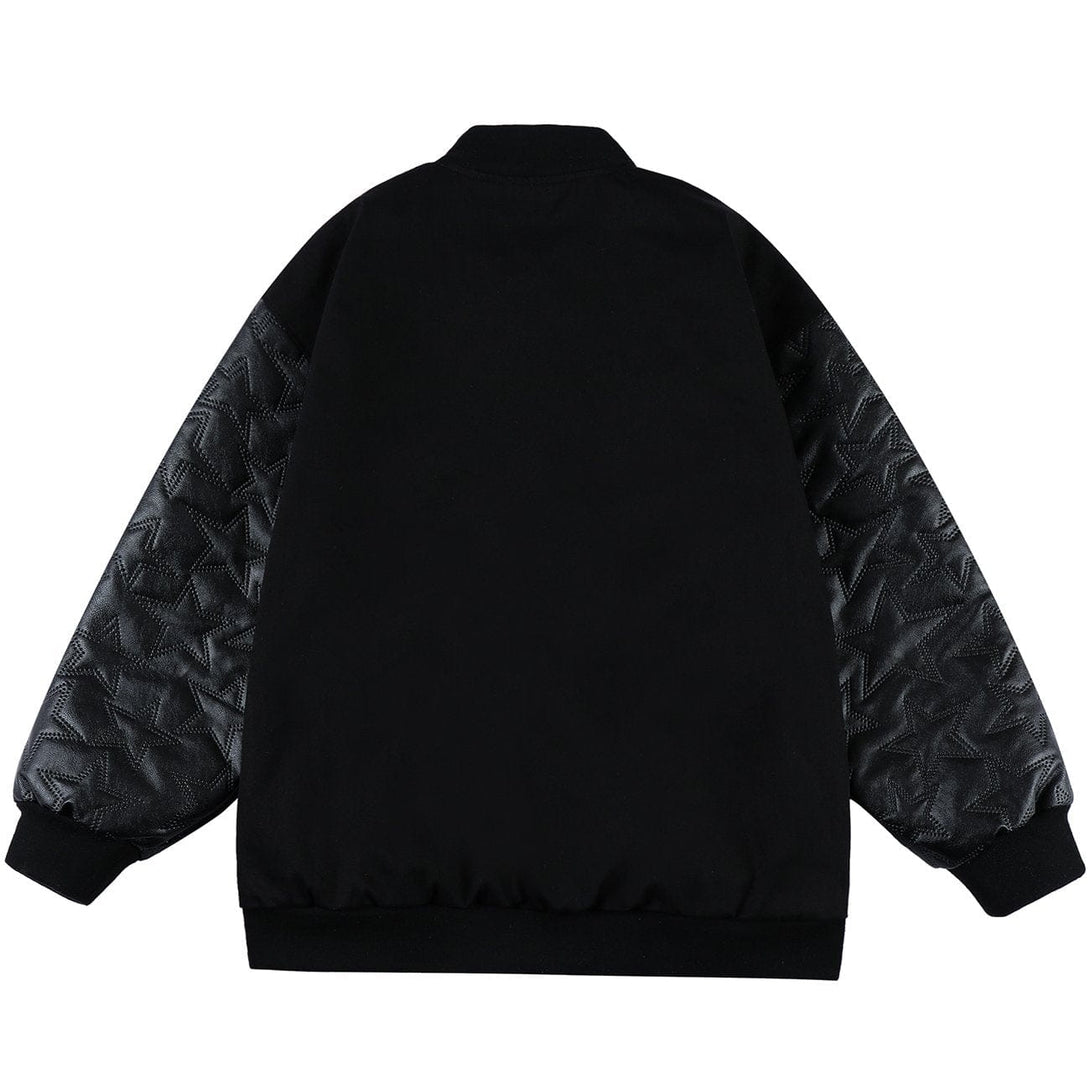 Majesda® - Letters Diamond PU Stitching Jacket outfit ideas, streetwear fashion - majesda.com