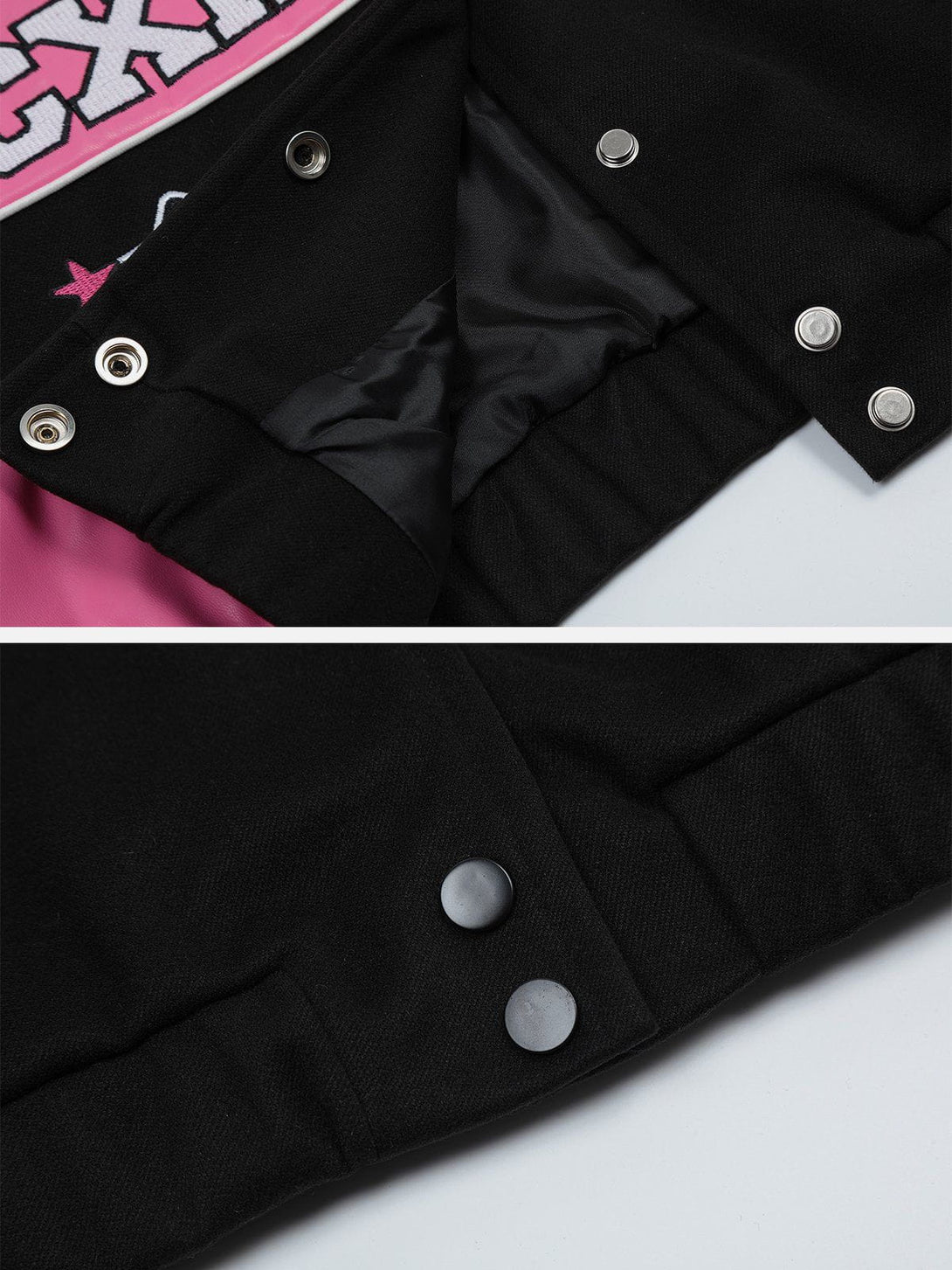 Majesda® - Letters Embroidered Patchwork PU Jacket outfit ideas, streetwear fashion - majesda.com