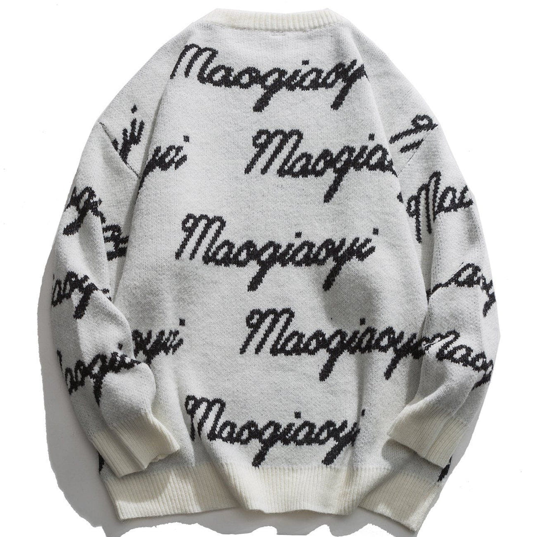 Majesda® - Letters Full Print Knit Sweater outfit ideas streetwear fashion