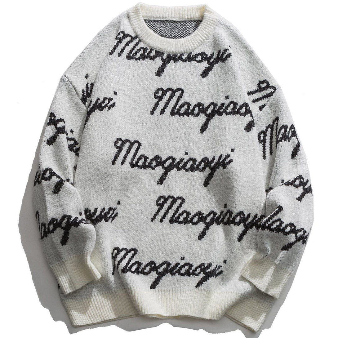 Majesda® - Letters Full Print Knit Sweater outfit ideas streetwear fashion