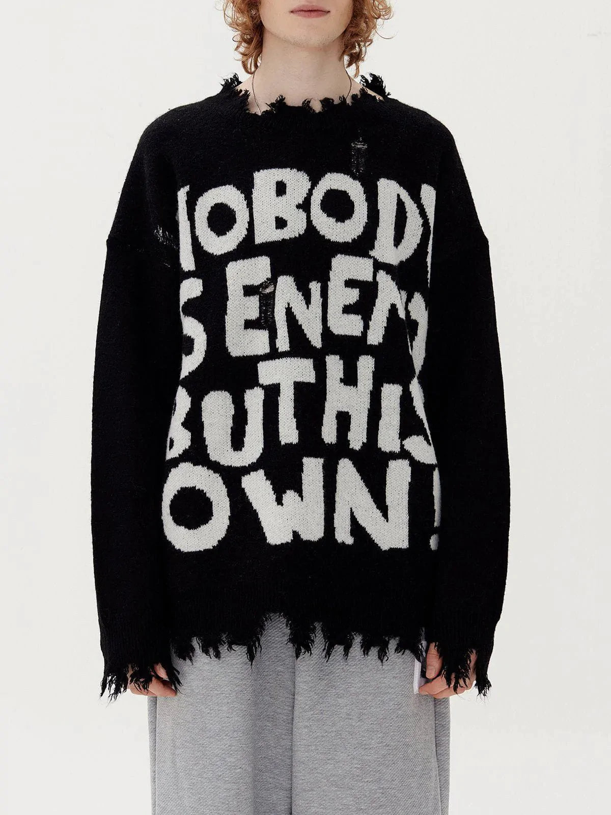 Majesda® - Letters Ripped Hole Sweater outfit ideas streetwear fashion