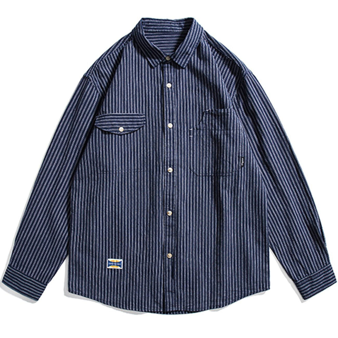 Majesda® - Line Long-sleeved Shirt outfit ideas streetwear fashion