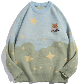 Majesda® - Little Bear Badge Stitching Knit Sweater outfit ideas streetwear fashion
