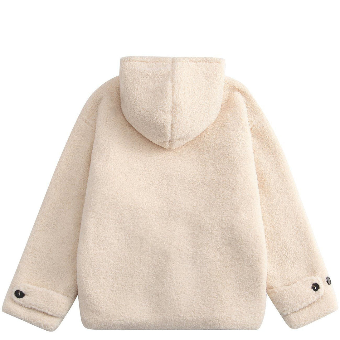 Majesda® - Love Button Hood Sherpa Winter Coat outfit ideas streetwear fashion