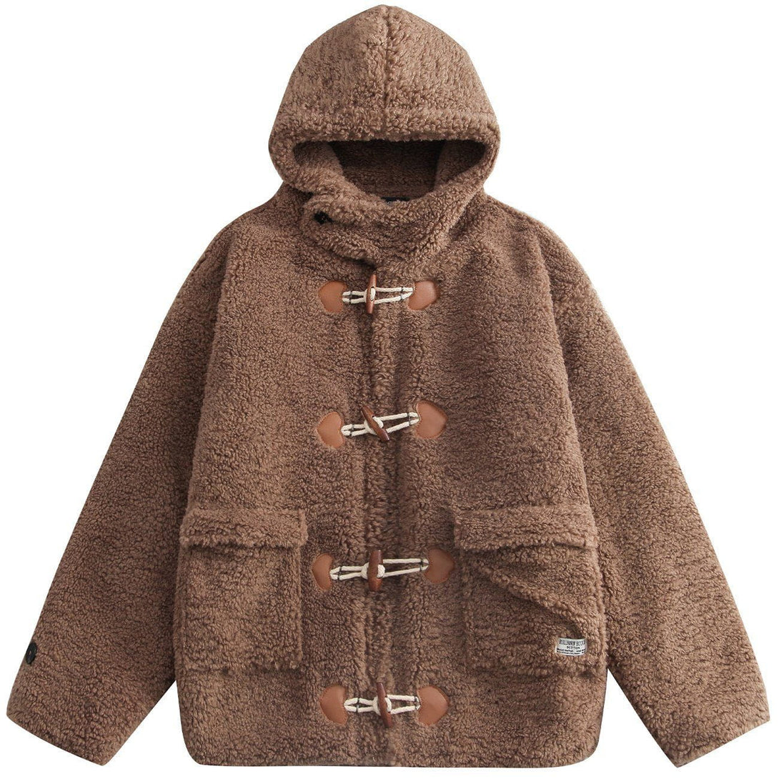 Majesda® - Love Button Hood Sherpa Winter Coat outfit ideas streetwear fashion