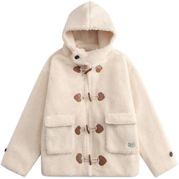 Majesda® - Love Button Hood Sherpa Winter Coat outfit ideas streetwear fashion