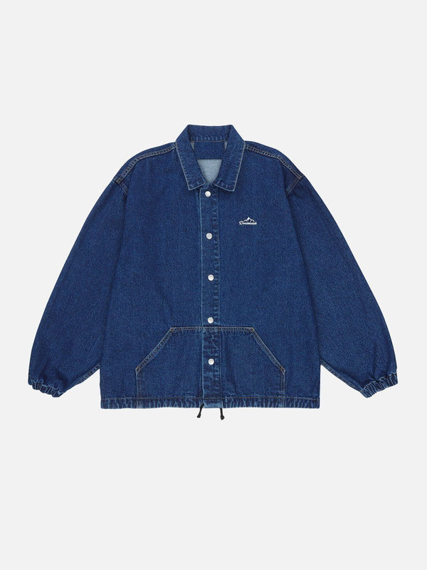 Majesda® - Lucky Number Embroidered Denim Jacket outfit ideas, streetwear fashion - majesda.com