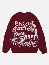 Majesda® - Lying Tiger Knit Sweater outfit ideas streetwear fashion