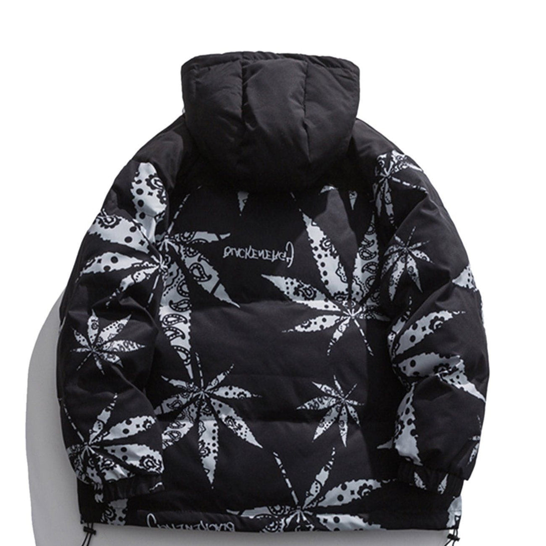 Majesda® - Maple Leaf Print Winter Coat outfit ideas streetwear fashion