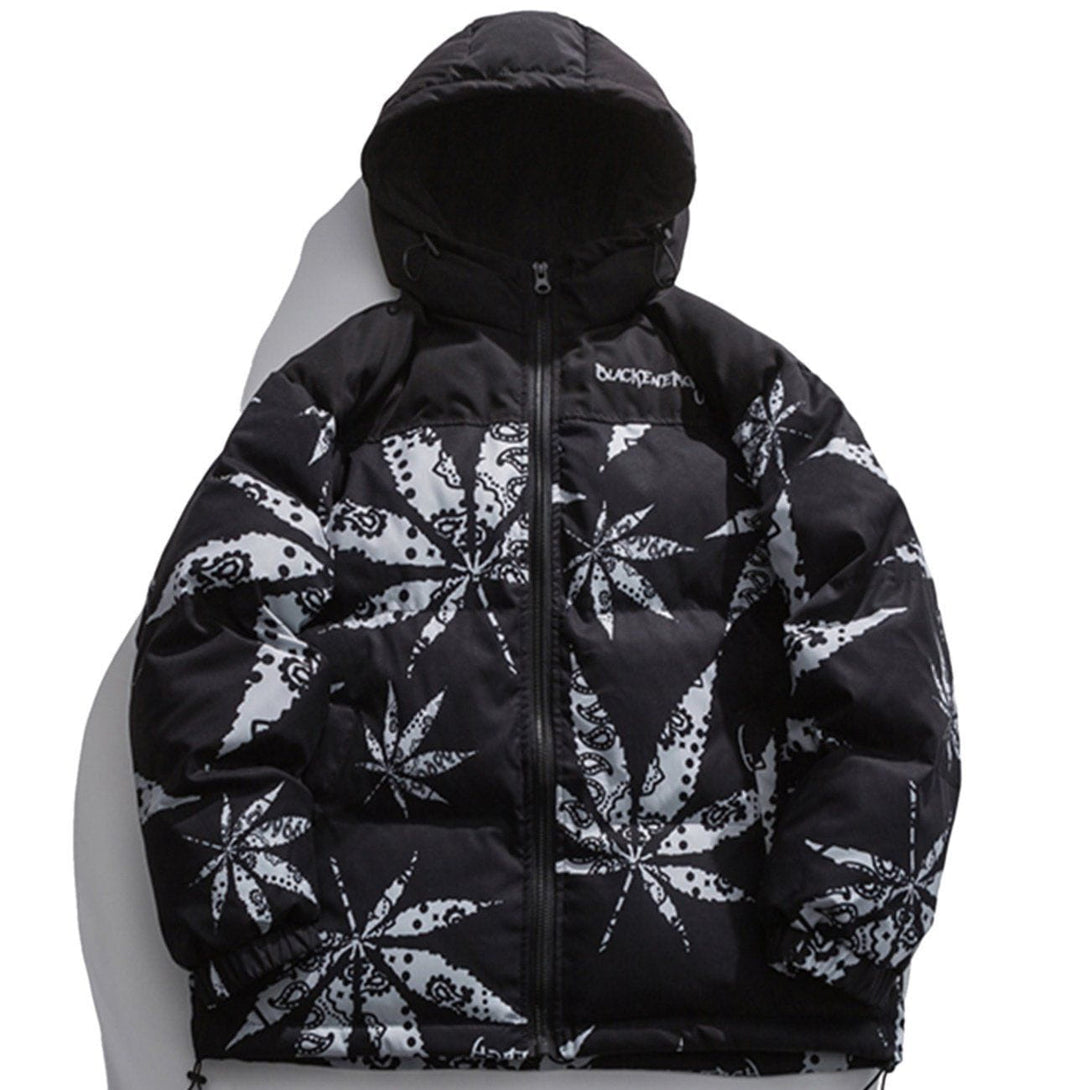 Majesda® - Maple Leaf Print Winter Coat outfit ideas streetwear fashion