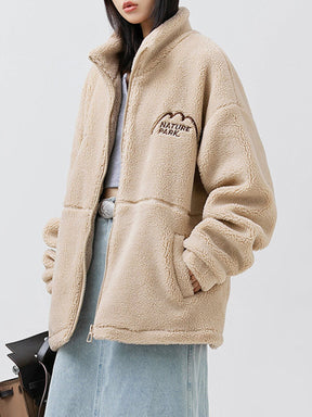 Majesda® - Mountain Embroidered Sherpa Coat outfit ideas streetwear fashion