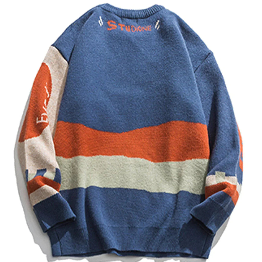 Majesda® - Mountain Pattern Contrast Knit Sweater outfit ideas streetwear fashion