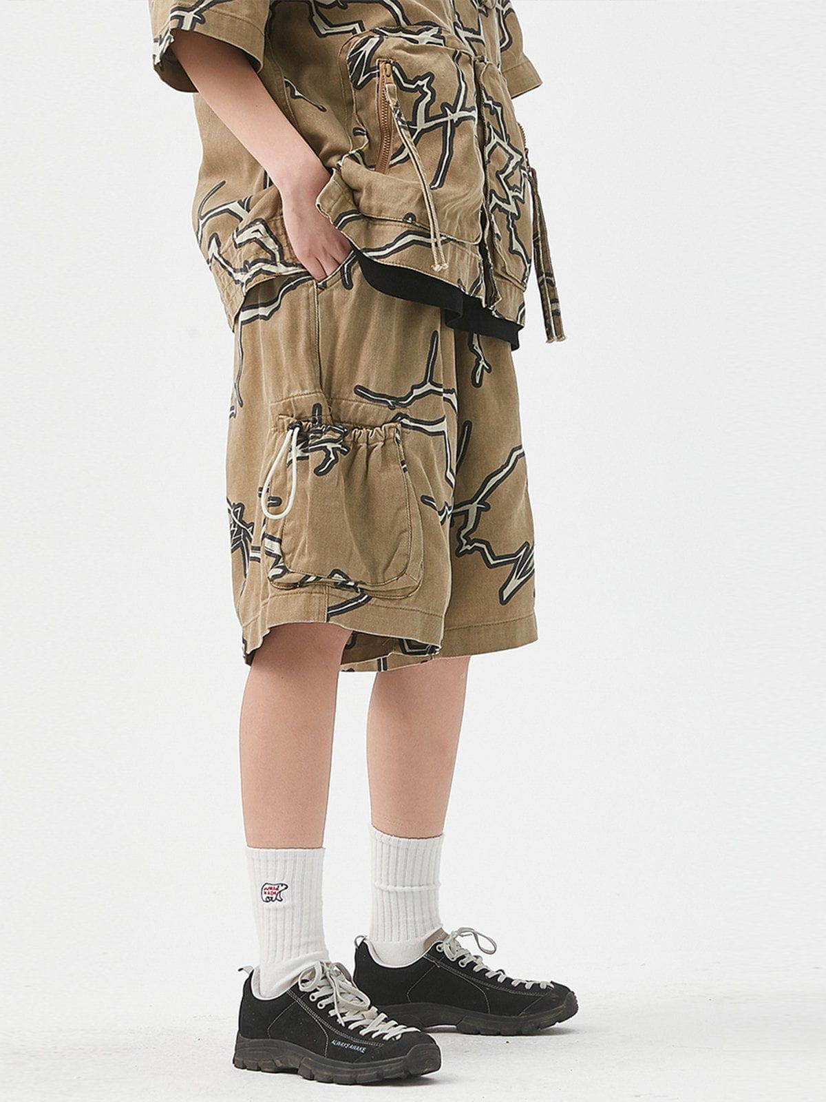 Majesda® - Multiple Pockets Drawstring Shorts outfit ideas streetwear fashion