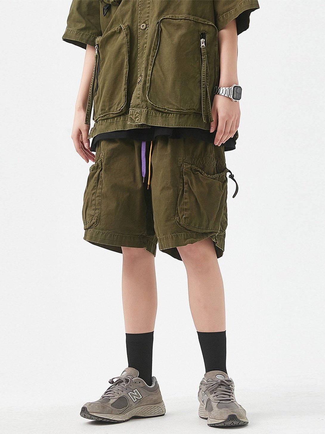Majesda® - Multiple Pockets Drawstring Shorts outfit ideas streetwear fashion