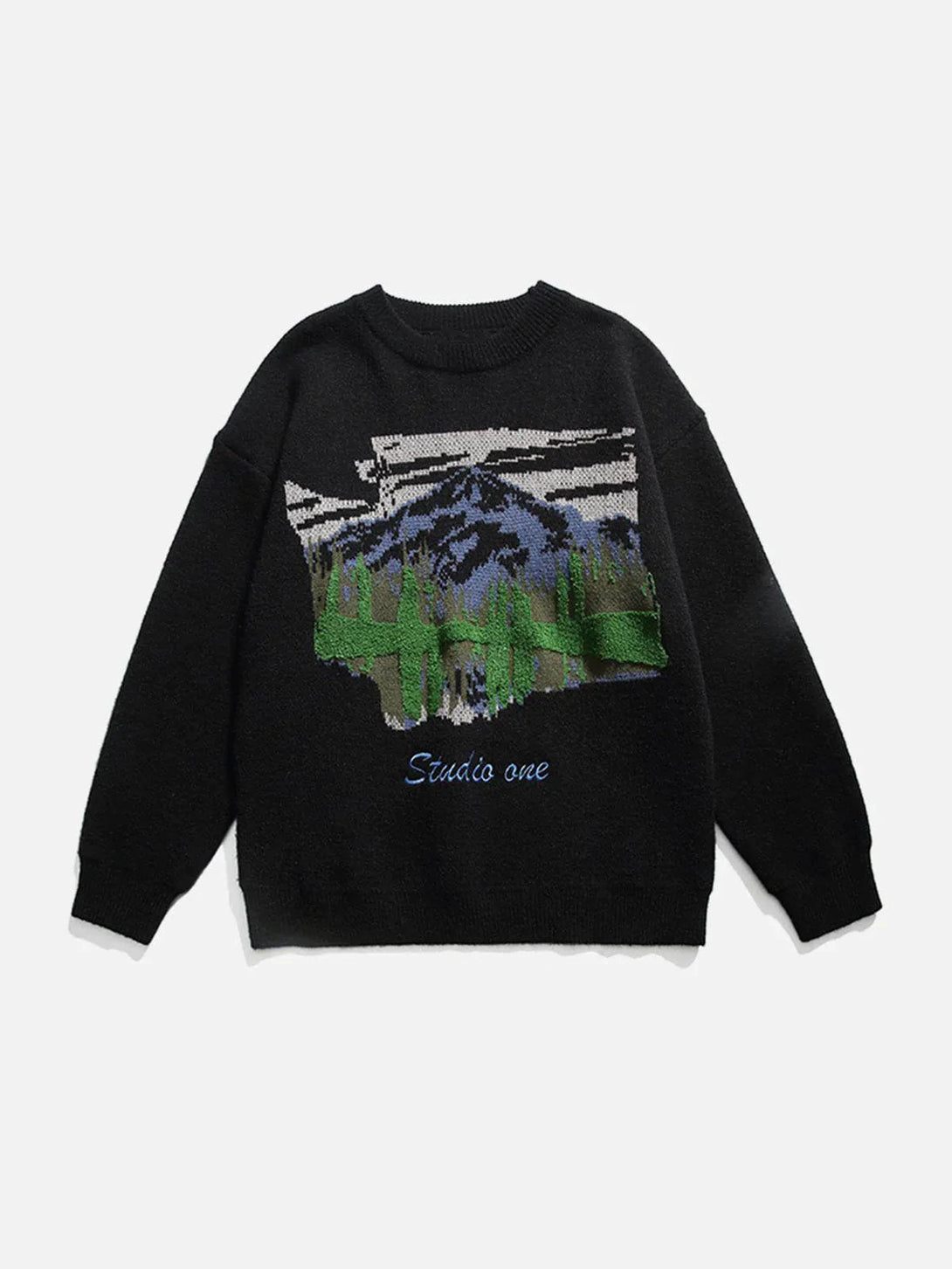 Majesda® - Oil Painting Mountain Sweater outfit ideas streetwear fashion