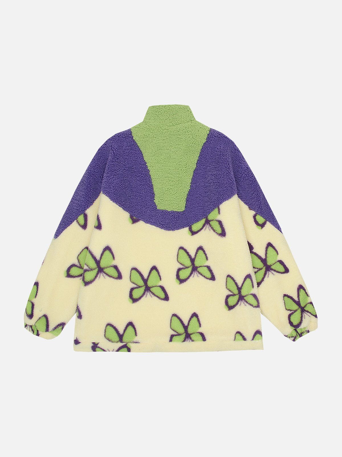 Majesda® - Paneled Butterfly Sherpa Jacket outfit ideas, streetwear fashion - majesda.com