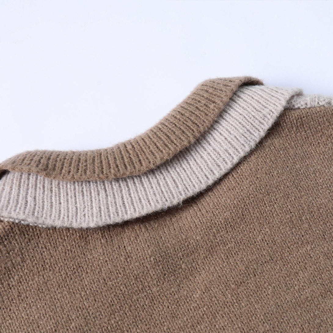 Majesda® - Panelled Striped Lapel Knit Sweater outfit ideas streetwear fashion