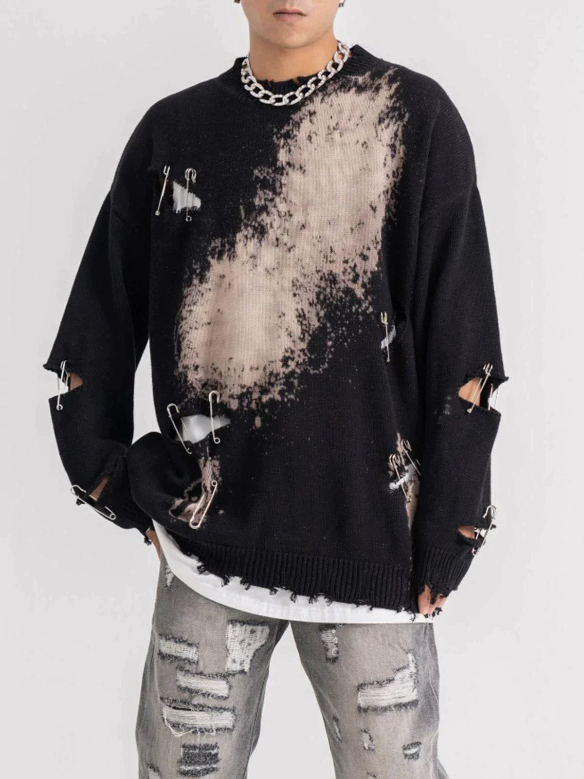 Majesda® - Paperclip Broken Design Knit Sweater outfit ideas streetwear fashion