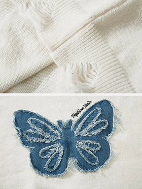 Majesda® - Patchwork Butterfly Sweater outfit ideas streetwear fashion