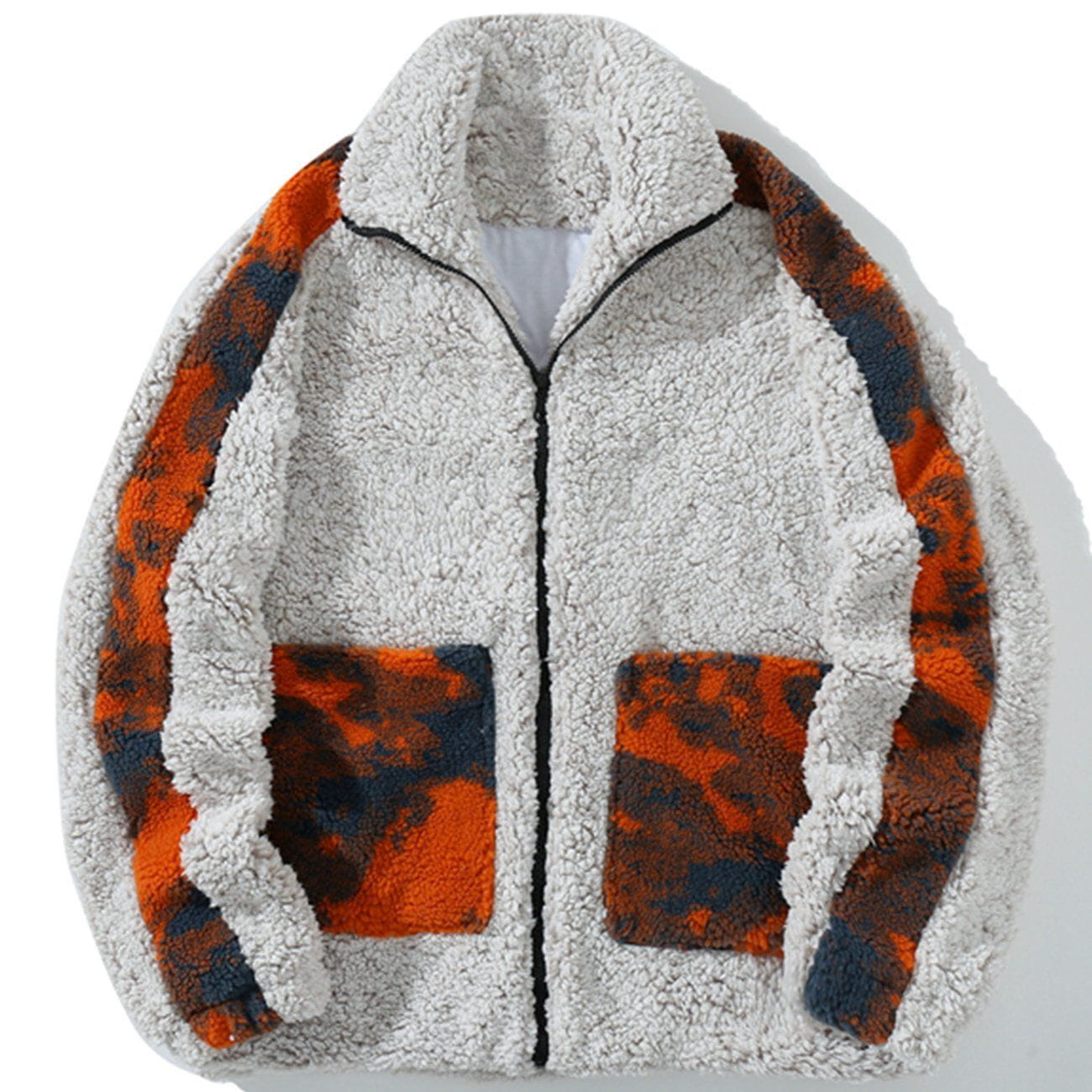 Majesda® - Patchwork Camouflage Sherpa Winter Coat outfit ideas streetwear fashion