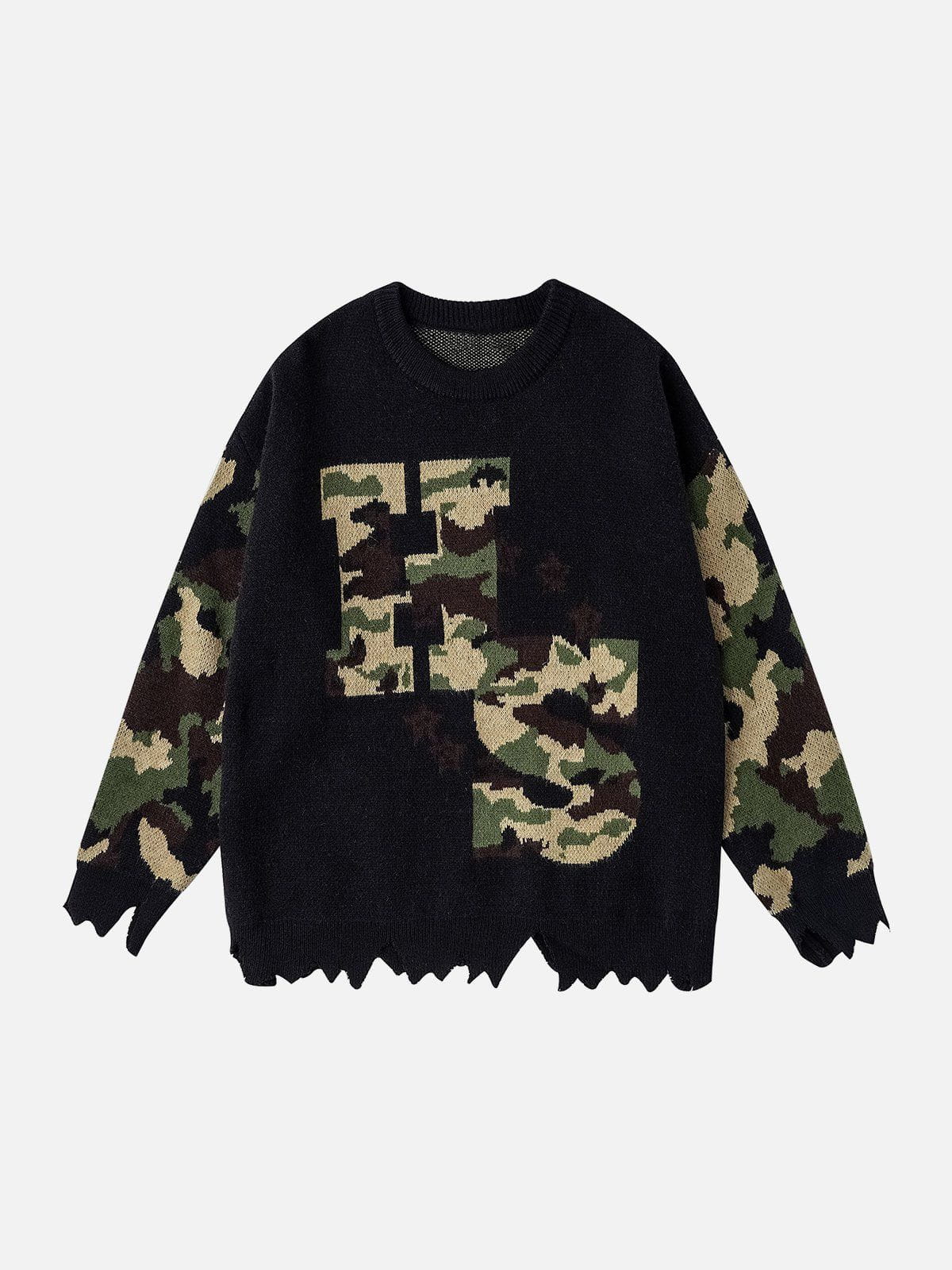 Majesda® - Patchwork Camouflage Sweater outfit ideas streetwear fashion
