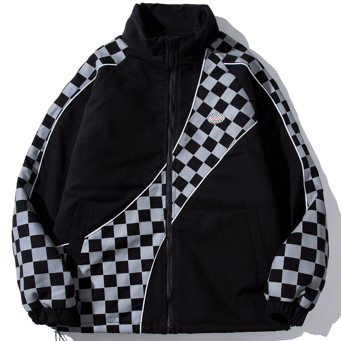 Majesda® - Patchwork Checkerboard Winter Coat outfit ideas streetwear fashion