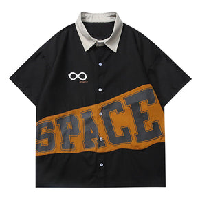 Majesda® - Patchwork Design "SPACE" Short Sleeve Shirt outfit ideas streetwear fashion