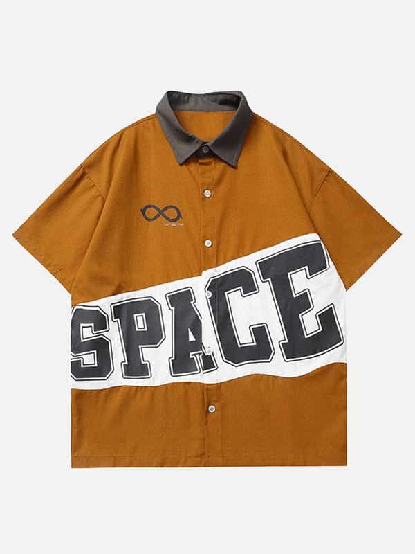 Majesda® - Patchwork Design "SPACE" Short Sleeve Shirt outfit ideas streetwear fashion