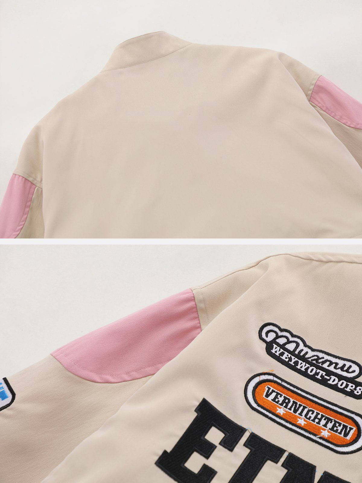 Majesda® - Patchwork Detachable Racing Jacket outfit ideas, streetwear fashion - majesda.com