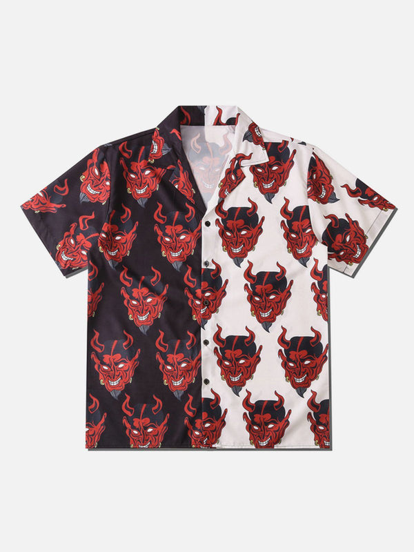 Majesda® - Patchwork Devil Short Sleeve Shirt outfit ideas streetwear fashion