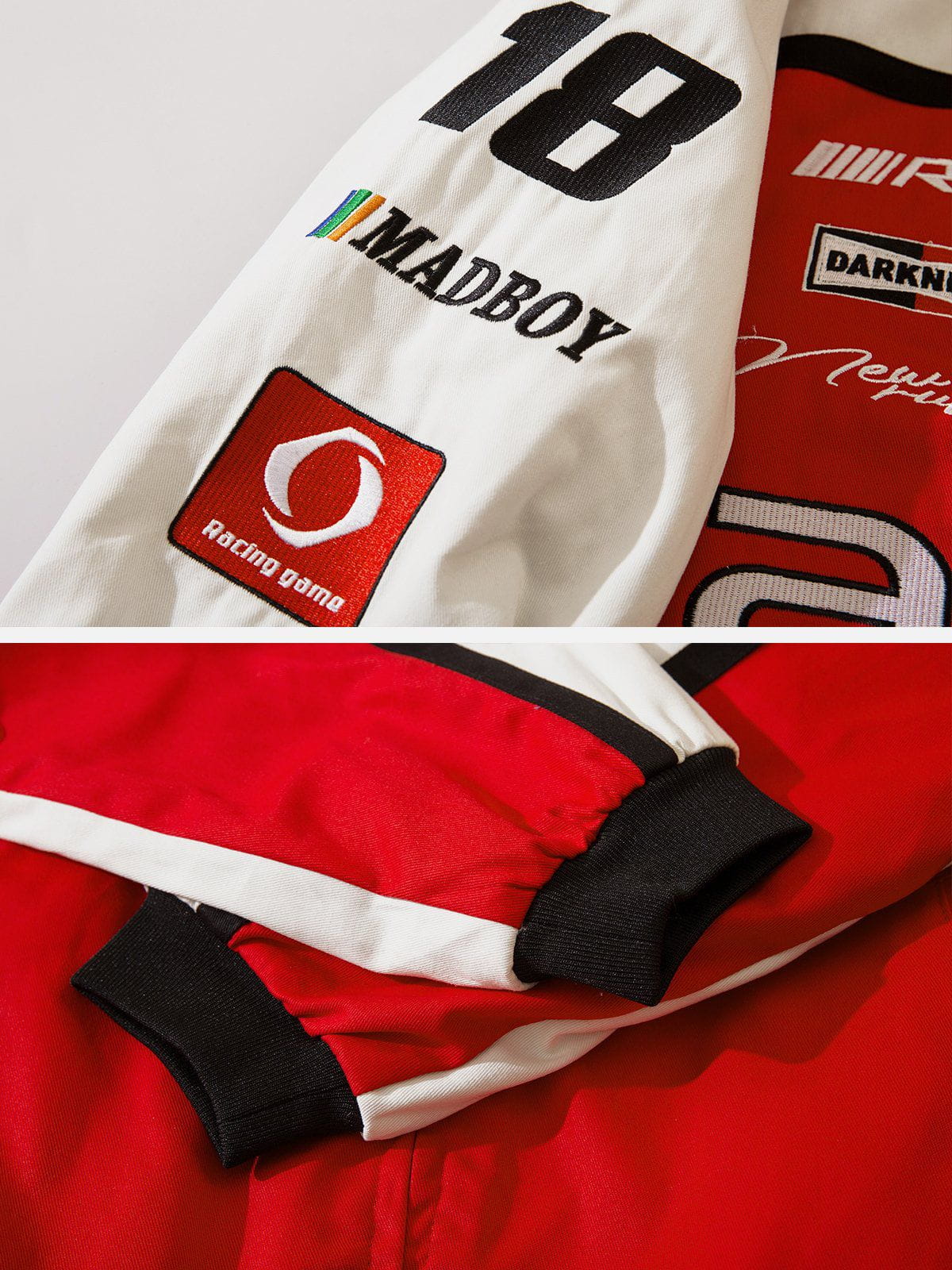 Majesda® - Patchwork Embroidery Racing Jacket outfit ideas, streetwear fashion - majesda.com