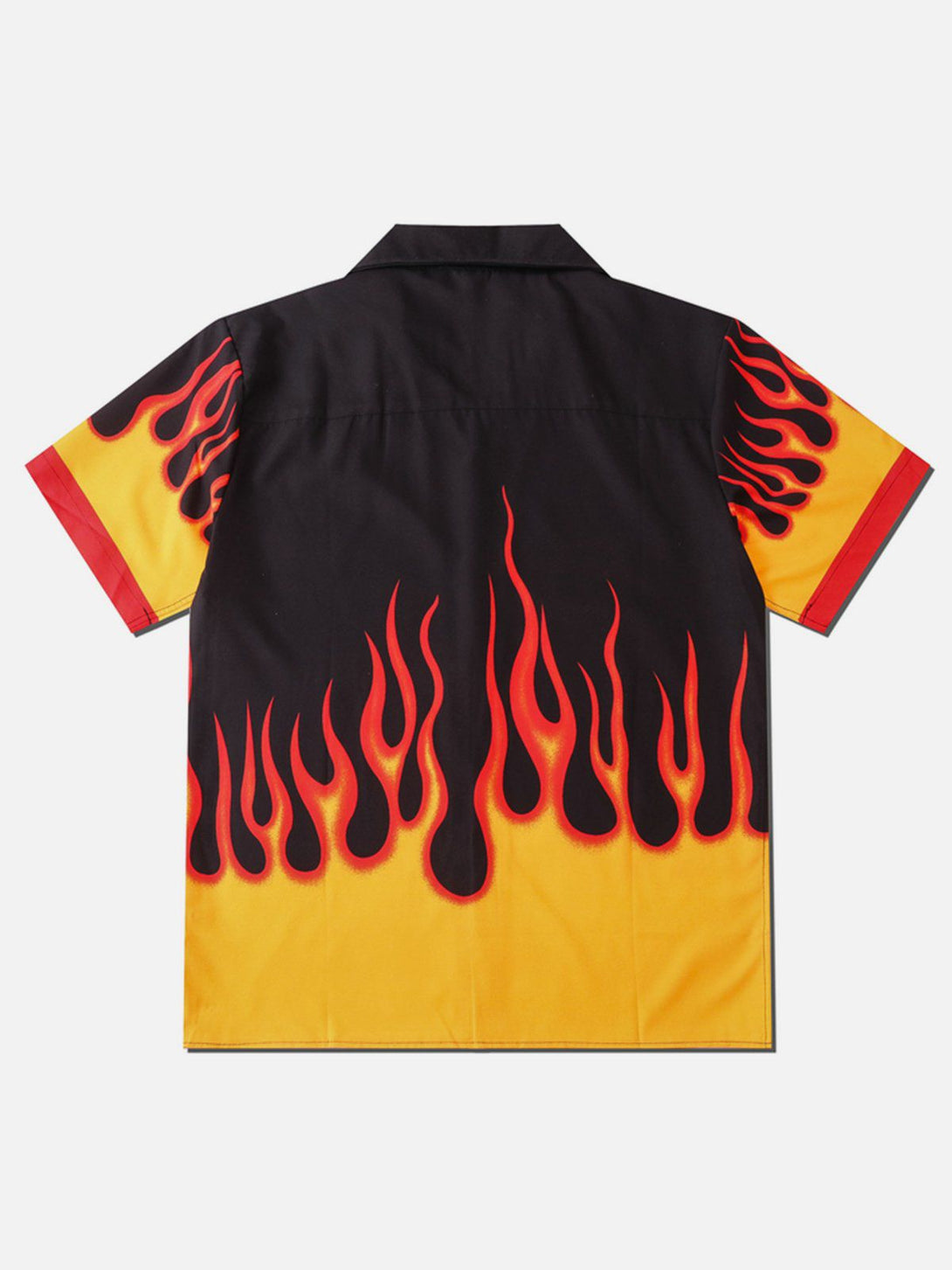 Majesda® - Patchwork Flame Print Short Sleeve Shirt outfit ideas streetwear fashion