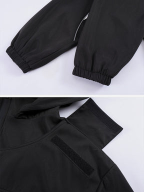 Majesda® - Patchwork Shoulder Strap Hooded Jacket outfit ideas, streetwear fashion - majesda.com