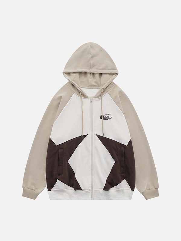 Majesda® - Patchwork Star Zip Up Hoodie outfit ideas streetwear fashion