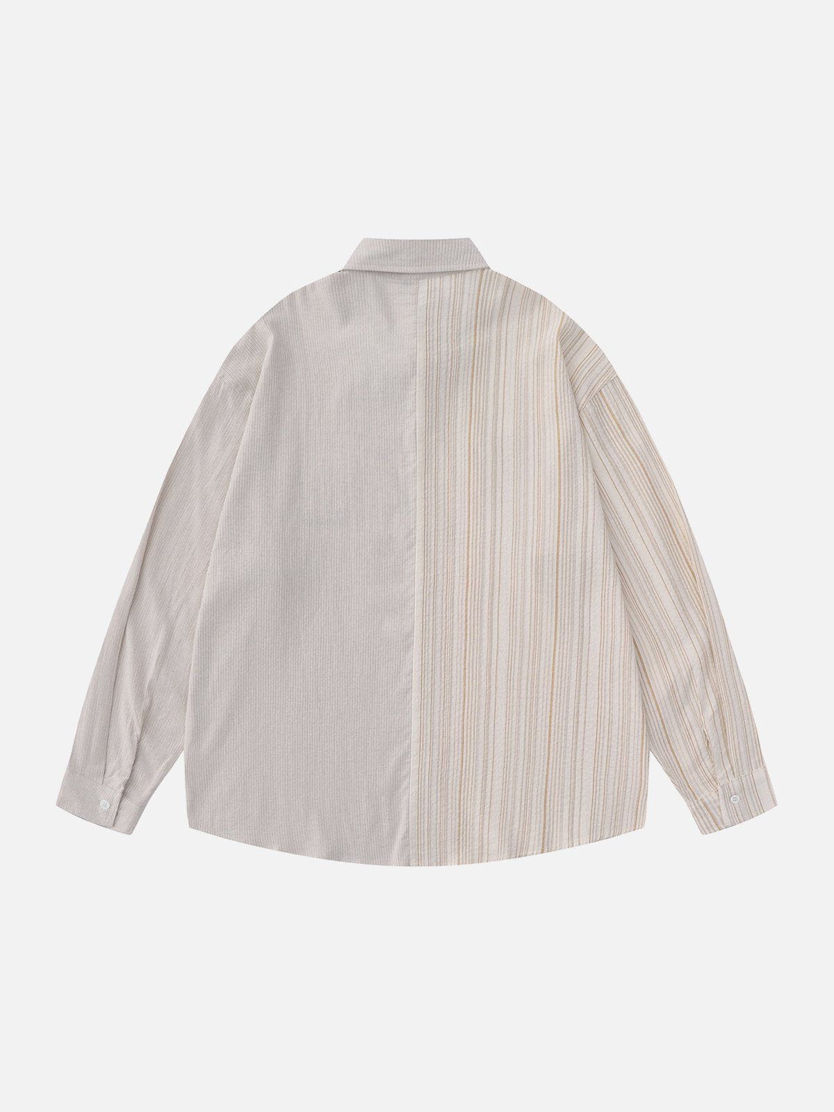 Majesda® - Patchwork Stripe Long Sleeve Shirt outfit ideas streetwear fashion
