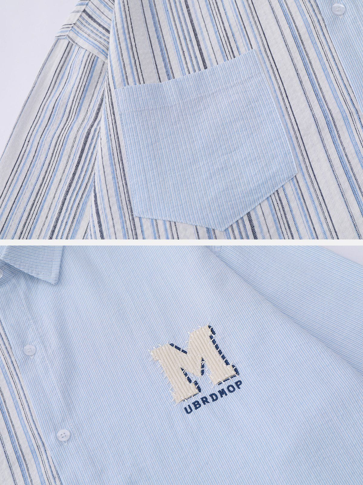 Majesda® - Patchwork Stripe Long Sleeve Shirt outfit ideas streetwear fashion