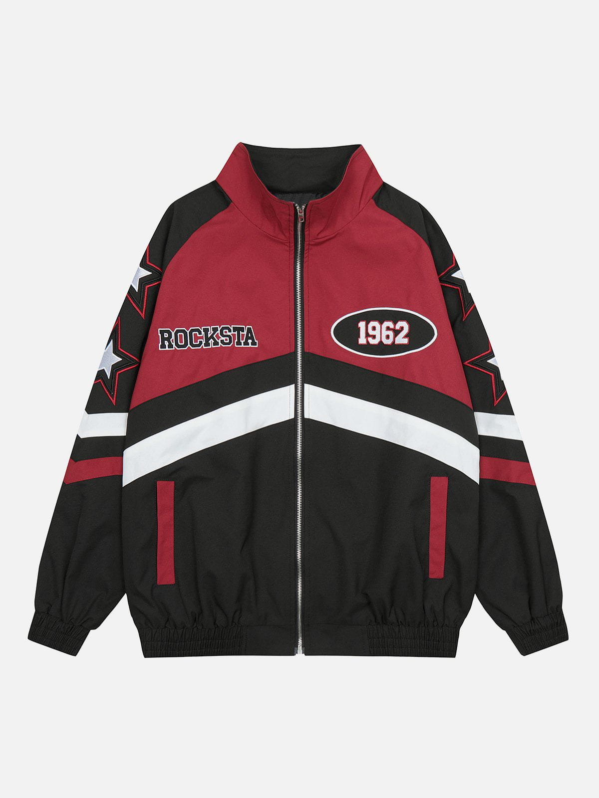 Majesda® - Patchwork Stripe Racing Jacket outfit ideas, streetwear fashion - majesda.com