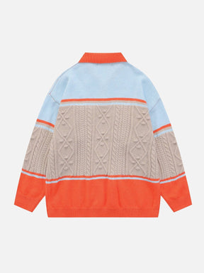 Majesda® - Patchwork Stripe Sweater outfit ideas streetwear fashion