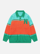 Majesda® - Patchwork Stripe Sweater outfit ideas streetwear fashion