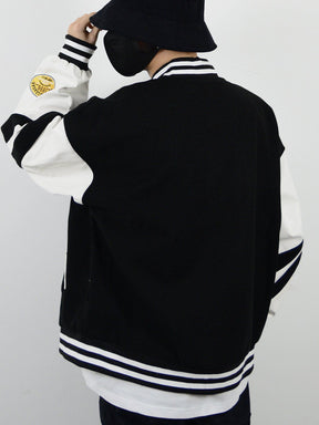 Majesda® - Patchwork Stripe Varsity Jacket outfit ideas, streetwear fashion - majesda.com